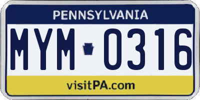 PA license plate MYM0316