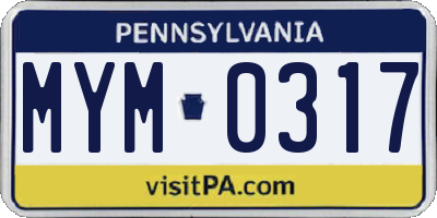 PA license plate MYM0317