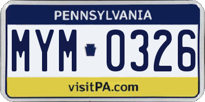 PA license plate MYM0326