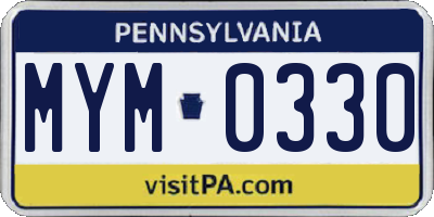PA license plate MYM0330