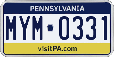 PA license plate MYM0331