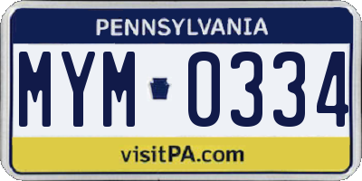 PA license plate MYM0334