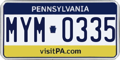 PA license plate MYM0335