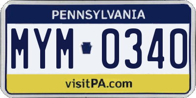 PA license plate MYM0340