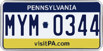 PA license plate MYM0344