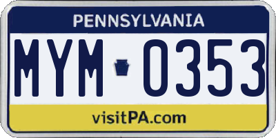 PA license plate MYM0353