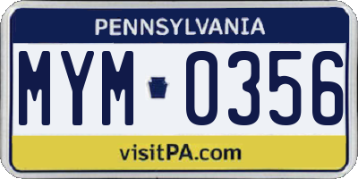 PA license plate MYM0356