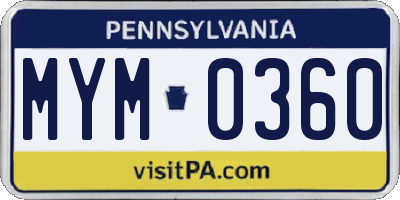 PA license plate MYM0360
