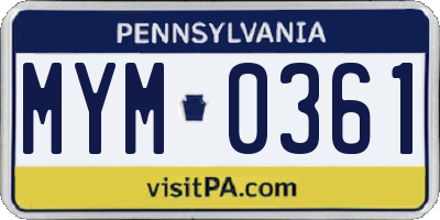 PA license plate MYM0361