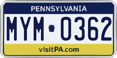 PA license plate MYM0362