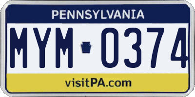 PA license plate MYM0374