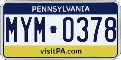 PA license plate MYM0378