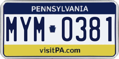PA license plate MYM0381