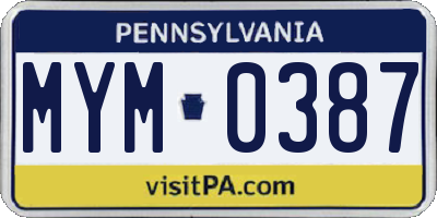 PA license plate MYM0387