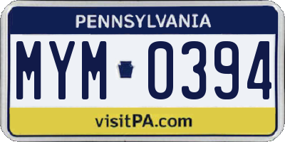 PA license plate MYM0394