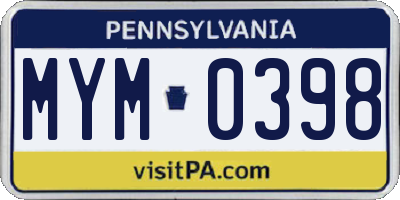 PA license plate MYM0398