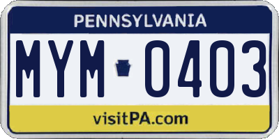 PA license plate MYM0403