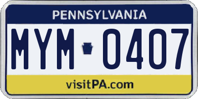 PA license plate MYM0407