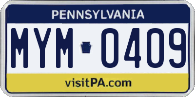 PA license plate MYM0409