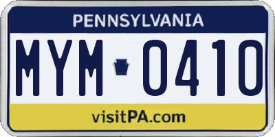 PA license plate MYM0410