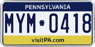 PA license plate MYM0418