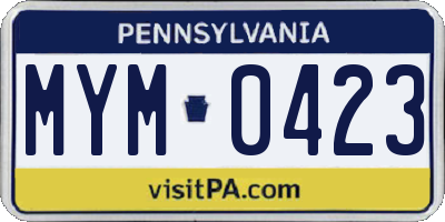 PA license plate MYM0423