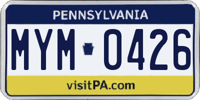 PA license plate MYM0426