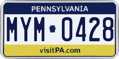 PA license plate MYM0428