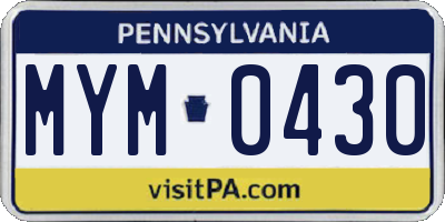 PA license plate MYM0430