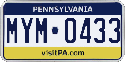 PA license plate MYM0433