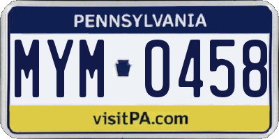 PA license plate MYM0458