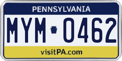 PA license plate MYM0462