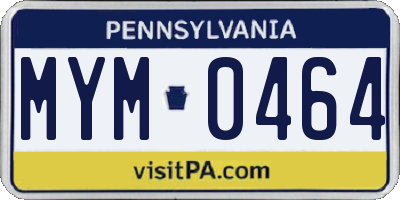 PA license plate MYM0464