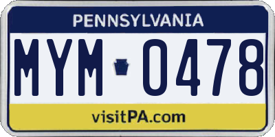 PA license plate MYM0478