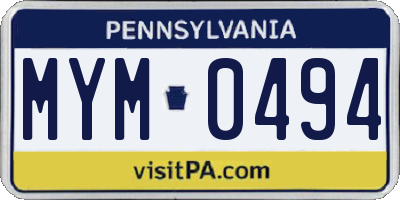 PA license plate MYM0494