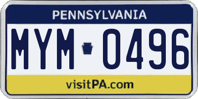 PA license plate MYM0496