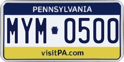 PA license plate MYM0500