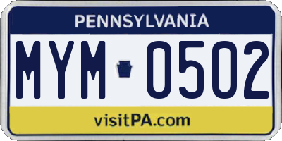 PA license plate MYM0502