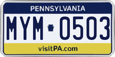 PA license plate MYM0503