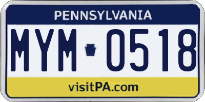PA license plate MYM0518