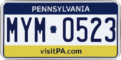 PA license plate MYM0523