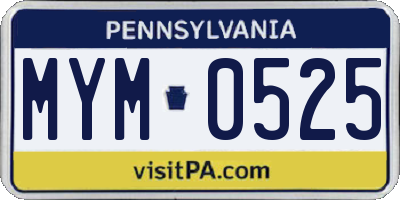 PA license plate MYM0525