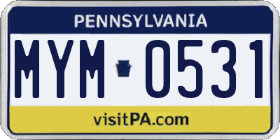 PA license plate MYM0531