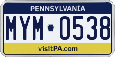 PA license plate MYM0538