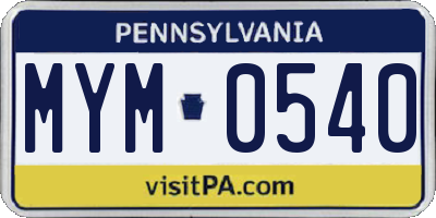 PA license plate MYM0540