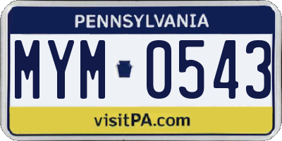 PA license plate MYM0543