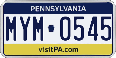 PA license plate MYM0545