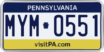PA license plate MYM0551