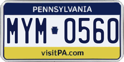 PA license plate MYM0560
