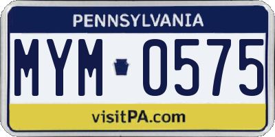 PA license plate MYM0575